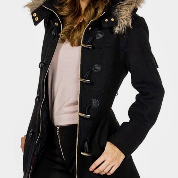 Alpine Swiss Duffy Women’s Wool Coat Fur Trim Hooded Parka Jacket. XL. - Picture 7 of 14